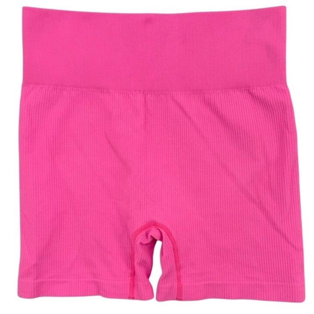 OQQ Women Hot Pink Ribbed Seamless High Waisted Biker Shorts Large NEW